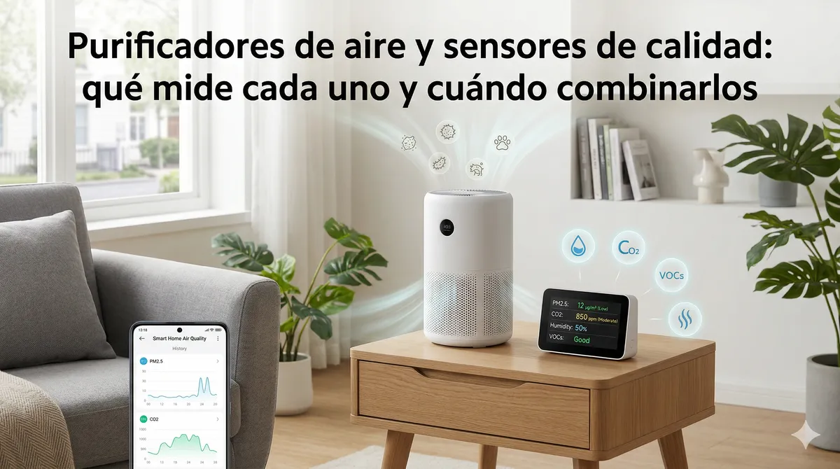 Diferencias entre purificadores de aire y sensores de calidad: medición de PM2.5, CO2, VOCs y humedad en el hogar inteligente.